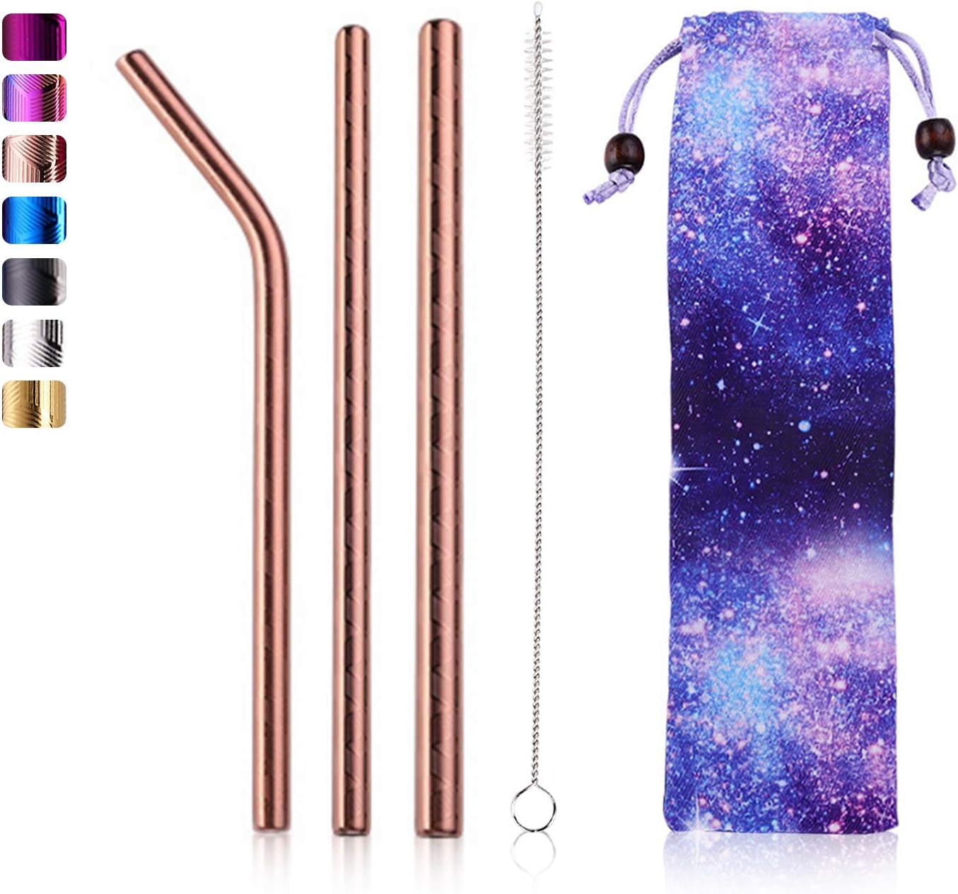 Rose Gold Straws Reusable Metal Straw Stainless Steel Drinking Straws with Cleaning Brush 8.5" Smoothie Straws for 16 oz 20 oz Tumbler Cool Things for Women, Men