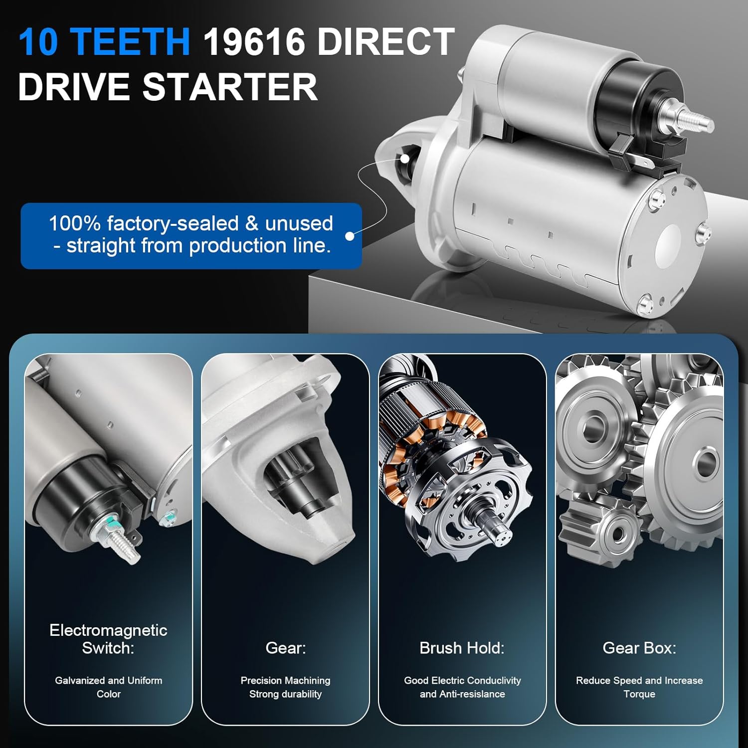 Starter Motor Fits for Town & Country 11-16 3.6L Grand Caravan 11-16 3.6L Journey 11-16 3.6L Avenger 11-14 3.6L Jeep Cherokee 2014 3.2L ProMaster 14-16 3.6L Replaces 19616 190-6392 1.3kW 10Tooth