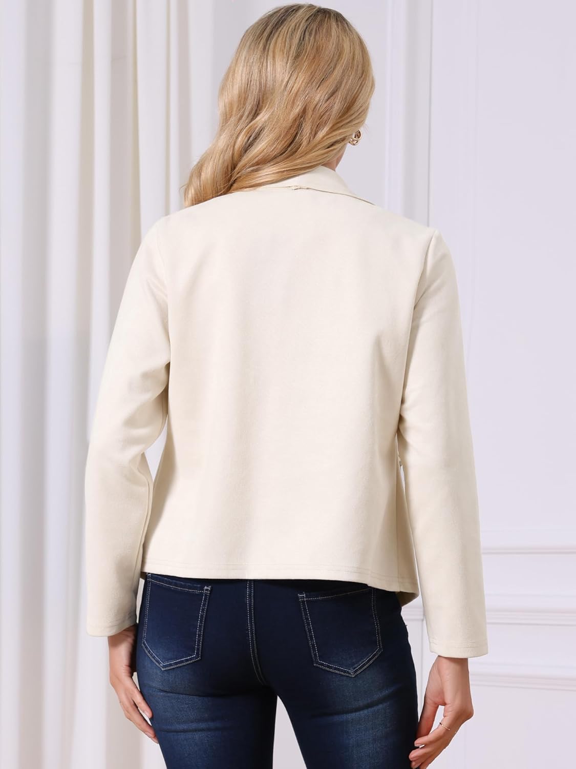 Seta T Women's Faux Suede Jackets 2025 Fall Winter Clothes Long Sleeve Open Front Cropped Coat Outwear - Image 6