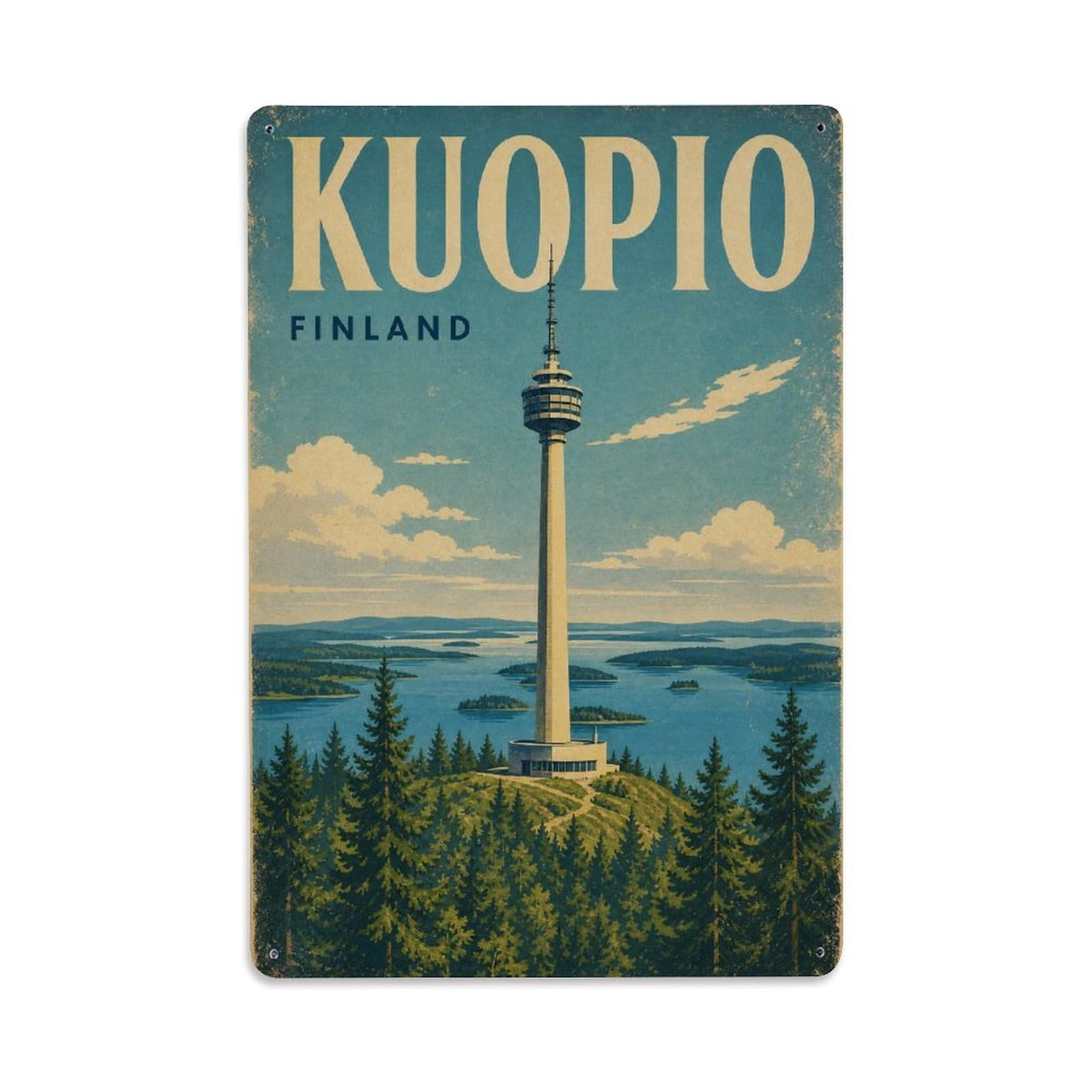Retro Travel Finland Kuopio Metal Tin Sign Plaque Wall Decor for Cafe, Club Bar, Office, Garden Metal Poster 8x12Inch