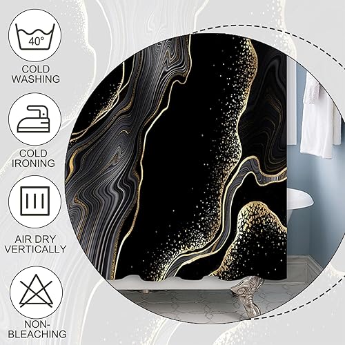Miniatura 5 de Baocicco Cortina de ducha de mármol negro y dorado, cortinas de ducha abstractas de lujo modernas para bañeras, cortina de ducha de tela impermeable