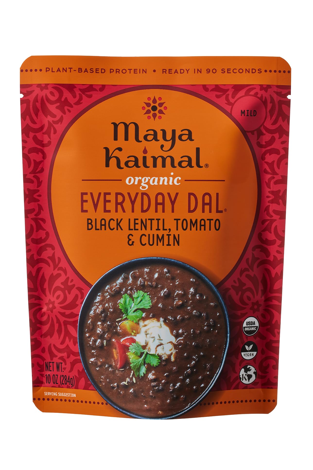 Maya Kaimal Foods - Organic Indian Everyday Dal - Black Lentil 10oz - Fully Cooked with Tomato and Cumin - Vegan - Microwavable - Ready to Eat Meals - Pack of 1