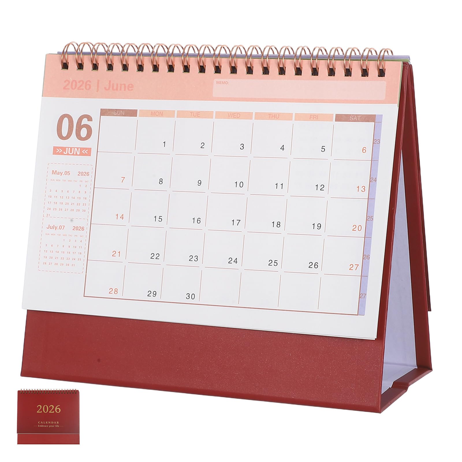 COHEALI Desk Calendar 2026 Standing Flip Small Monthly Planner Organizer for Home School Office Planning And Scheduling Supplies (dark Red)