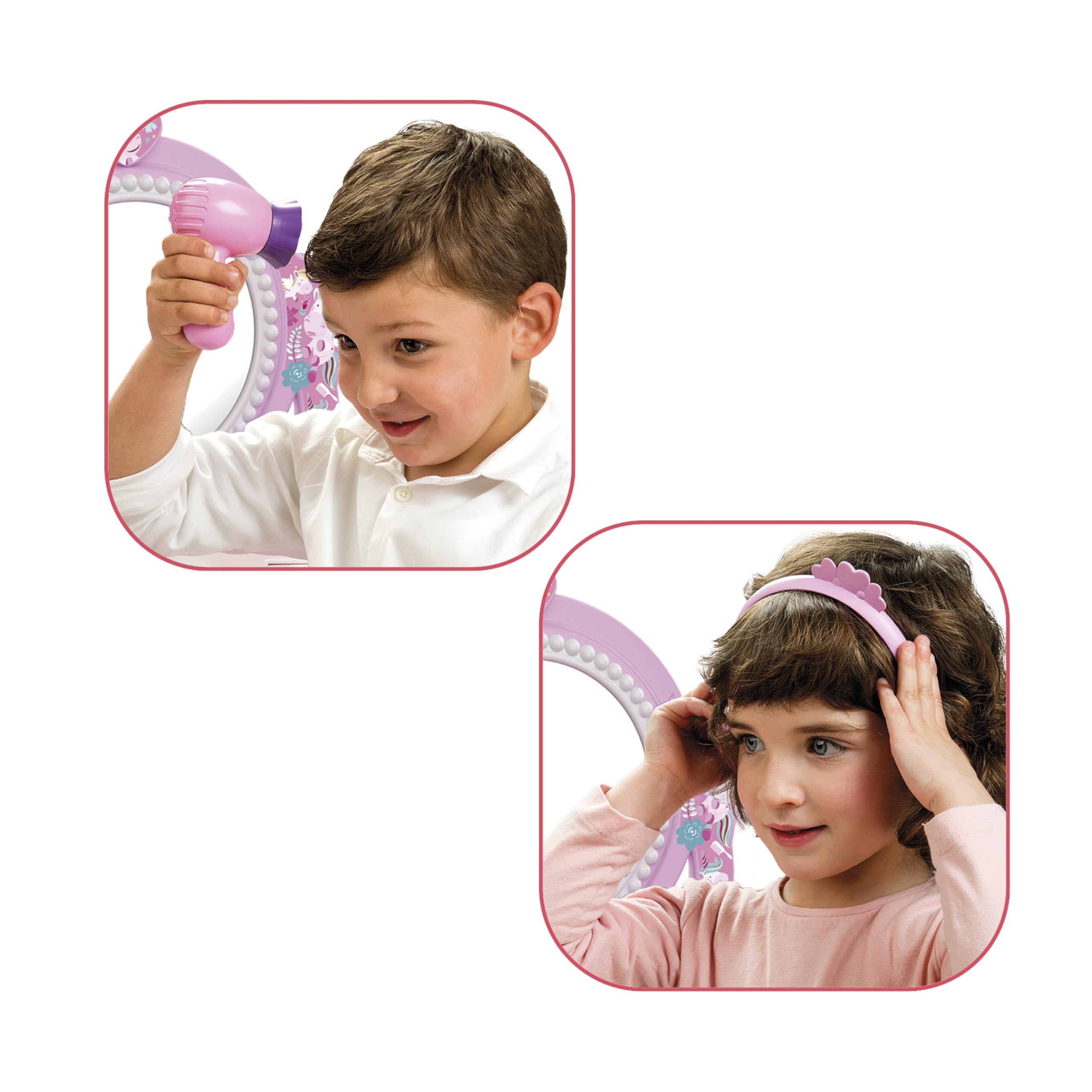 Chicos - Tocador Infantil Top Star Unicornio para Niñas | Juego de Maquillaje Infantil con Espejo y Taburete | Incluye 12 Accesorios, Secador y Diadema | Para Niñas a partir de 3 Años (87398)