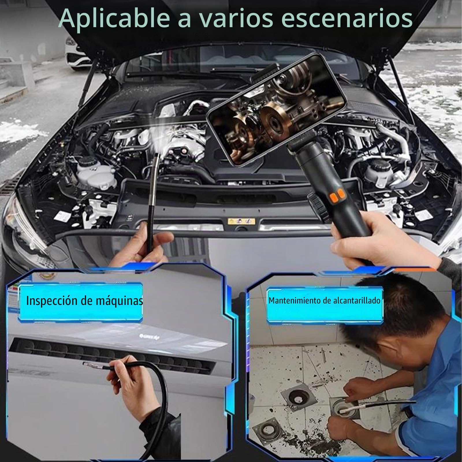Endoscopio cámara de inspección, con lentes dobles, borescopio articulado de 360°, endoscopio con luz, lente de 6 mm IP67 sonda impermeable, 6 luces LED, para teléfonos Android/iOS (1 m/3,28 pies)