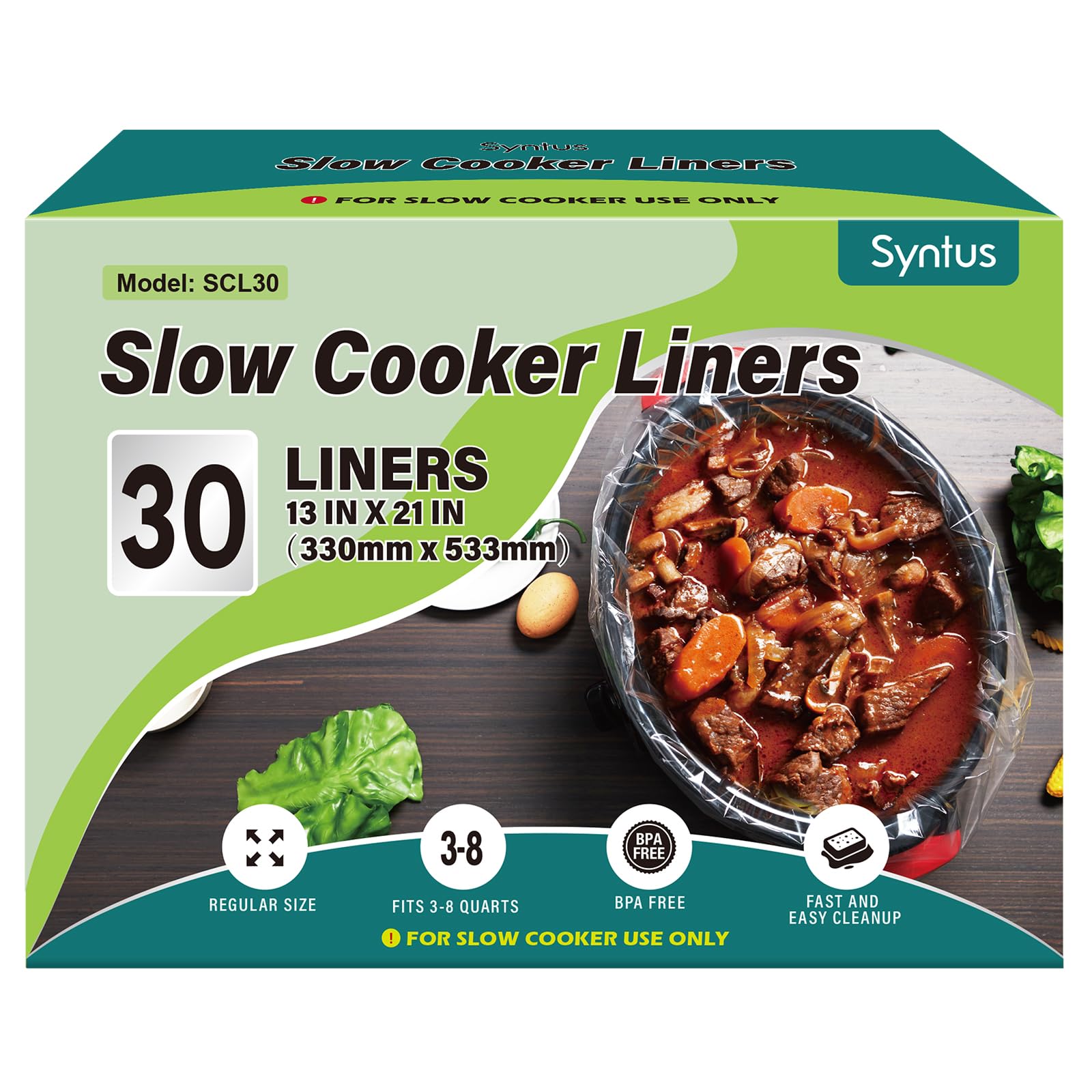 Slow Cooker Liners, 30 Count Cooking Bags Large Size Disposable Pot Liners Plastic Bags, Fit 3QT to 8QT for Slow Cooker Cooking Trays, 13"x 21", 30 Liners