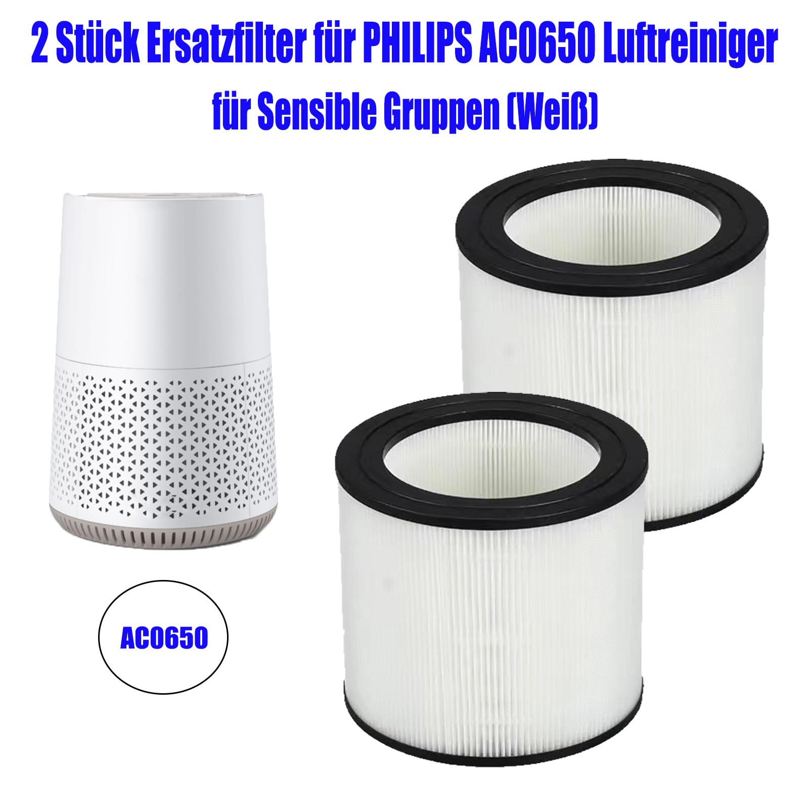 2er FY0611 Ersatzfilter für Philips AC0650 / AC0651 Luftreiniger 600-Serie | 3-in-1 HEPA Filter, Verbesserte Aktivkohle, Ersatzteile FY0611/30