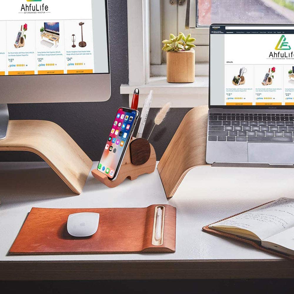 Portapenne Creativo, Portapenne in Legno Carino, Multifunzionale Creativo Forma di Elefante Legno Pencil Organizer con Supporto per Telefono Elephant per Ufficio, Decorazioni per La Casa o Scuola
