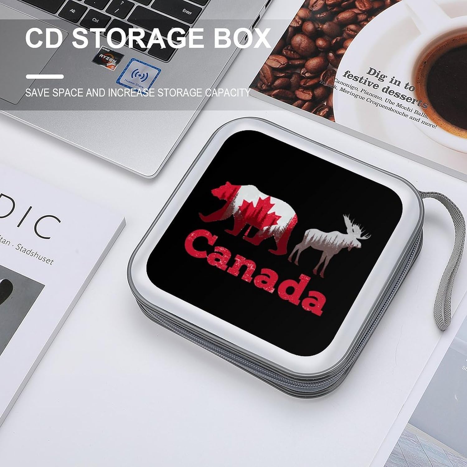 Canada Flag Bear Moose CD Case Portable DVD Holder Storage Organizer for Home Travel