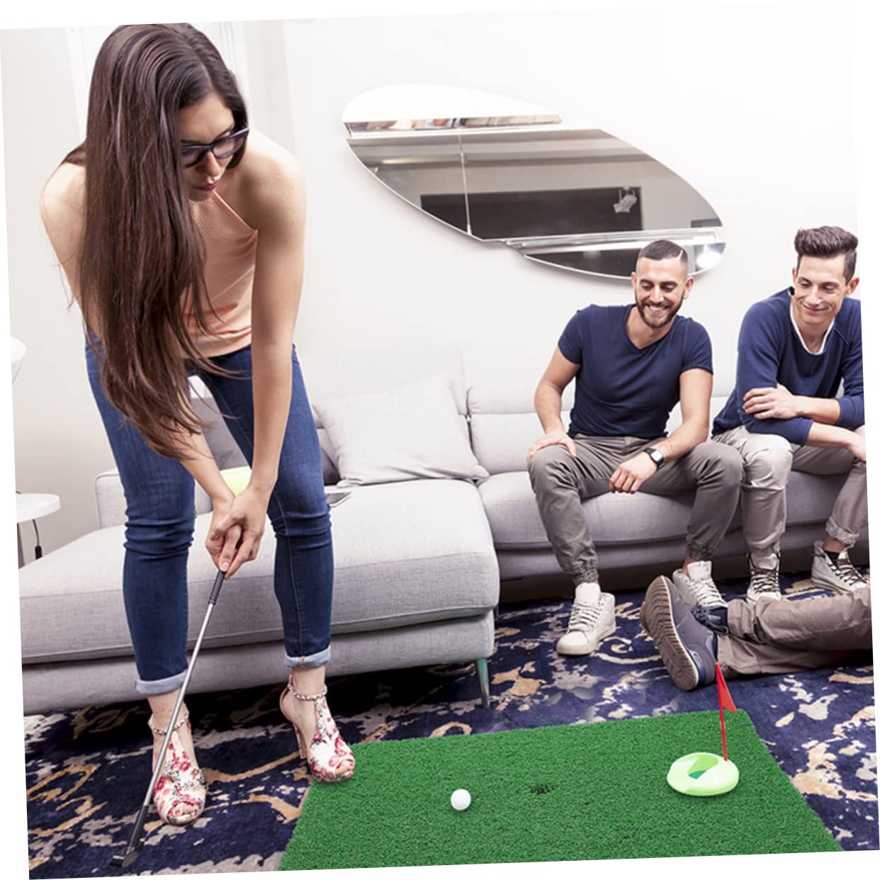 TOBBOMEY 2pcs Chipping Mat Golf Hitting Turf for Indoor and Outdoor Practice Easy to Move Backyard Golf Training for Beginners to Range Accuracy