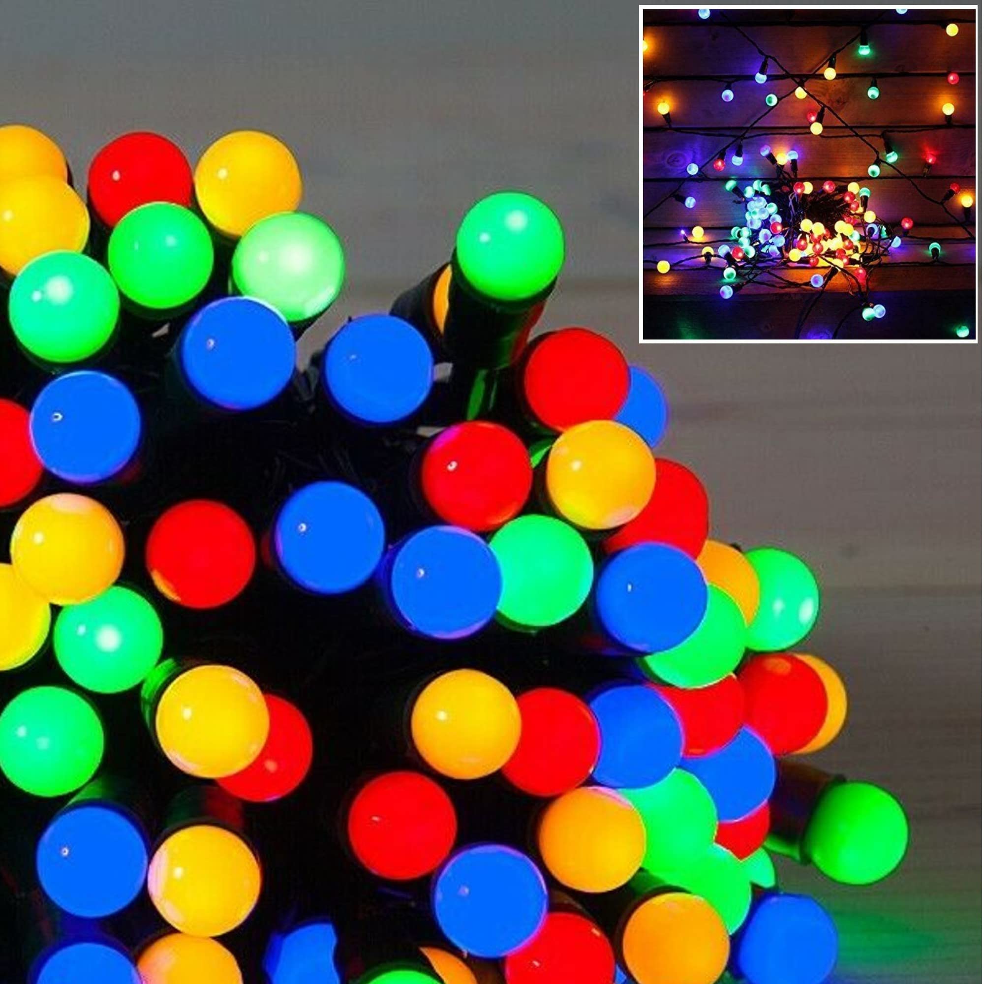 ReTaaj Battery Powered Berry Ball String Lights Christmas LED Fairy Light Thin Green Wire 8 Function Controller Indoor Outdoor Xmas Wedding Garden Party Decorations (200LED - 13.9M, Multi) — image 1