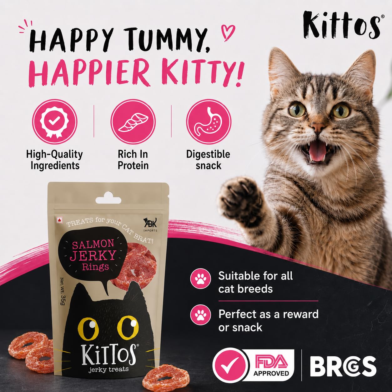 Kittos Salmon Rings Cat Treats 35g Each Pack of 3, Protein Rich Highly Digestible Cat Training Snacks, Healthy Tasty Rewards for Kittens & Adult Cats 1