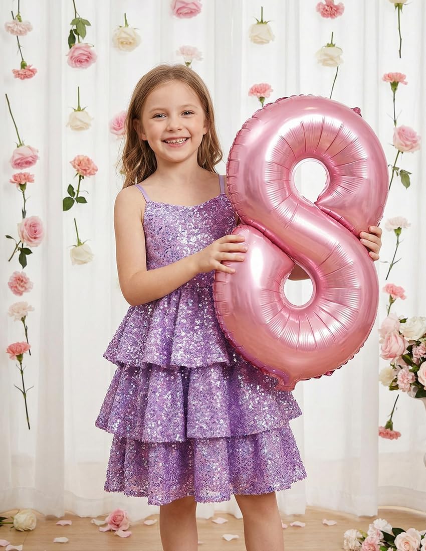 GRACE KARIN Girls Sequin Formal Dresses Kids Party Special Occasion Fancy Dress Tie Back 3 Layer Prom Graduation Outfits