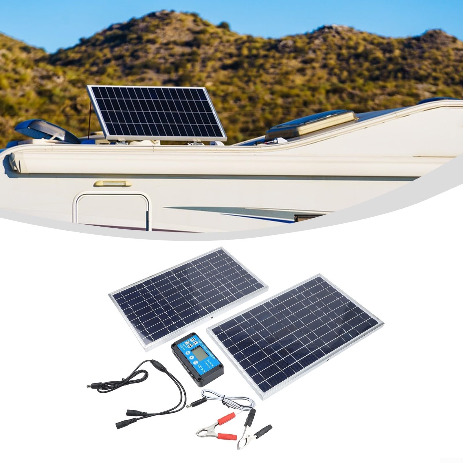Panel solar portátil en T, 12 V, cargador con IP65, resistente al agua, para coche, barco, caravana, motocicleta, mantenimiento de batería (doble)