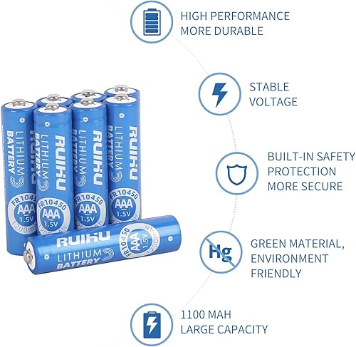 Miniatura 6 de Pilas de litio AAA, paquete de 8 baterías triple A de hierro de litio, baterías de litio AAA de 1.5 V 1200 mAh de larga duración para linterna,