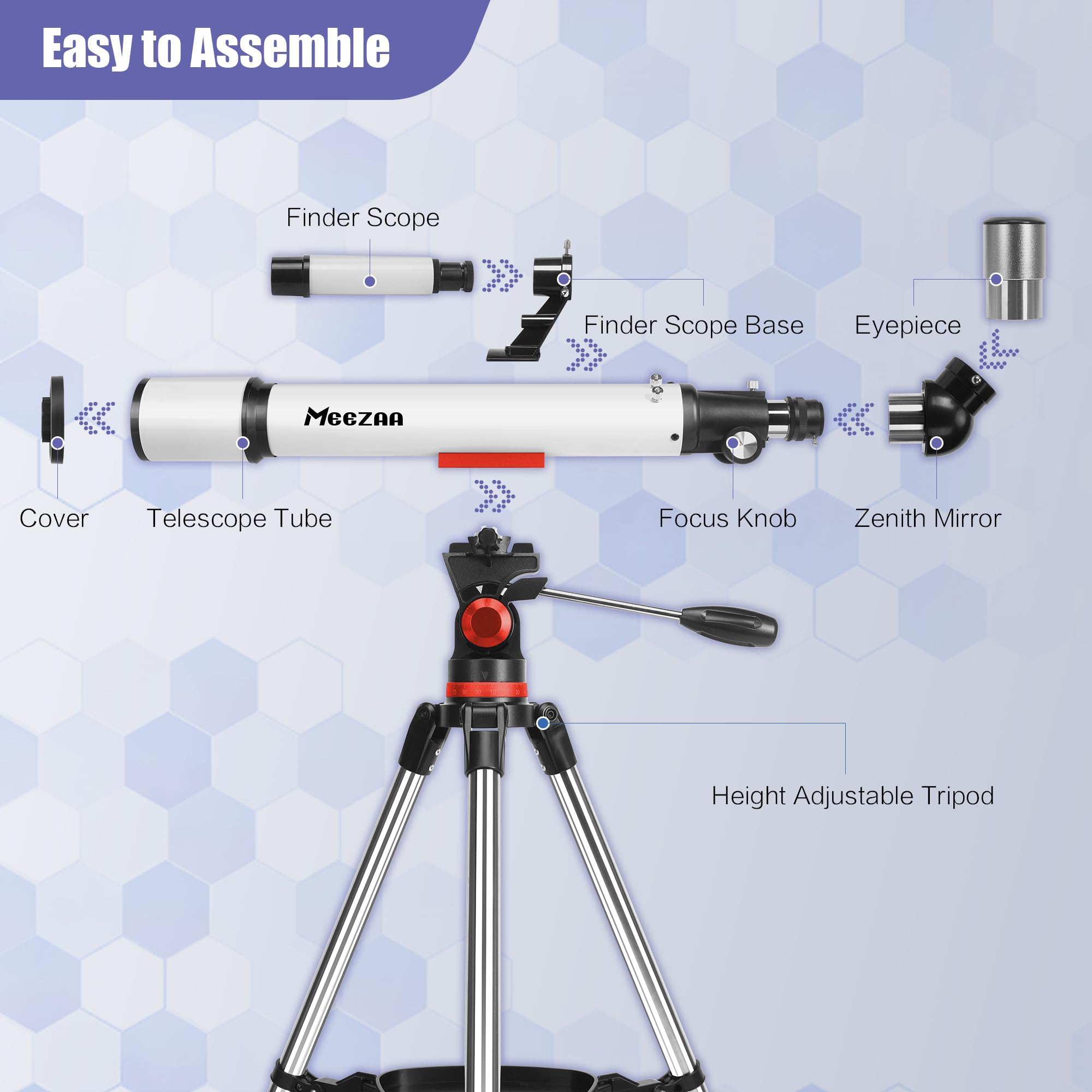 MEEZAA Telescopio, Telescopio Astronómico Adultos Profesional, 70/700mm Telescopios Refractor para Adultos y Principiantes, Portatil y Potente 28x-210x con Trípode, Adaptador de Teléfono y Bolsa