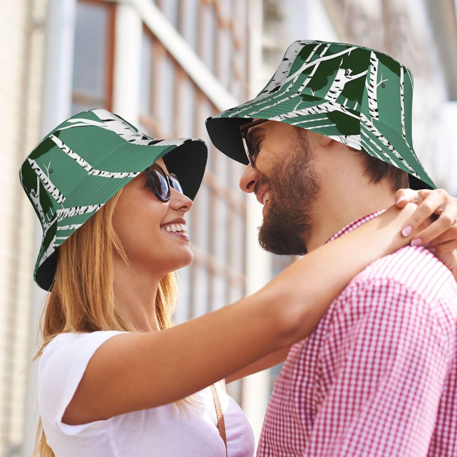 Bucket Hat Birch Trees Print Summer Sun Hat Trendy Beach Funny Fisherman Hat for Men Women Unisex Black