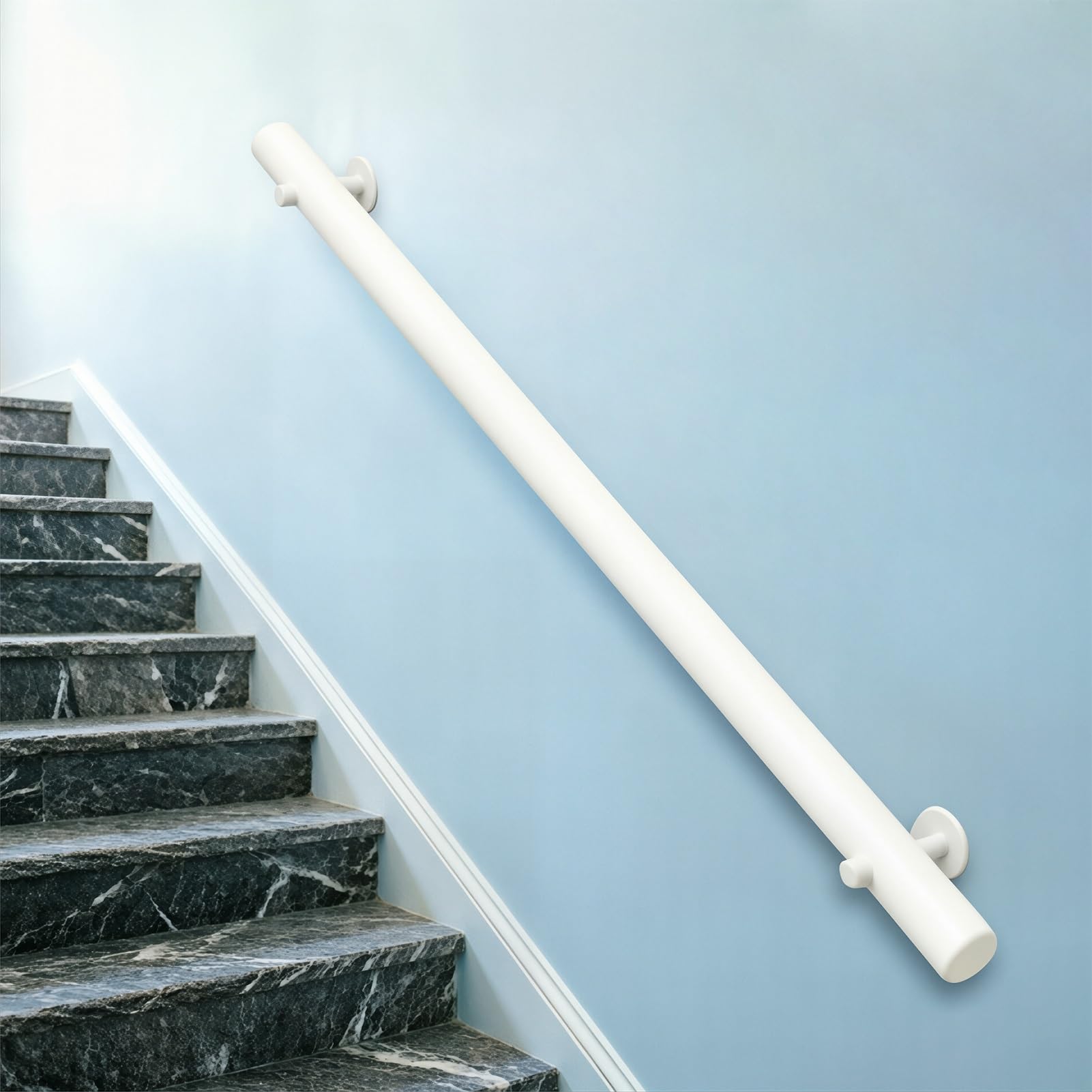 DMCHENGMA White Wood Stair Rail - 1.1m/1.2m/1.3m/1.4m/1.5m Wall Mount Stair Railings | Round Banister for Porch, Deck & Garden Steps(8.2ft/250cm)