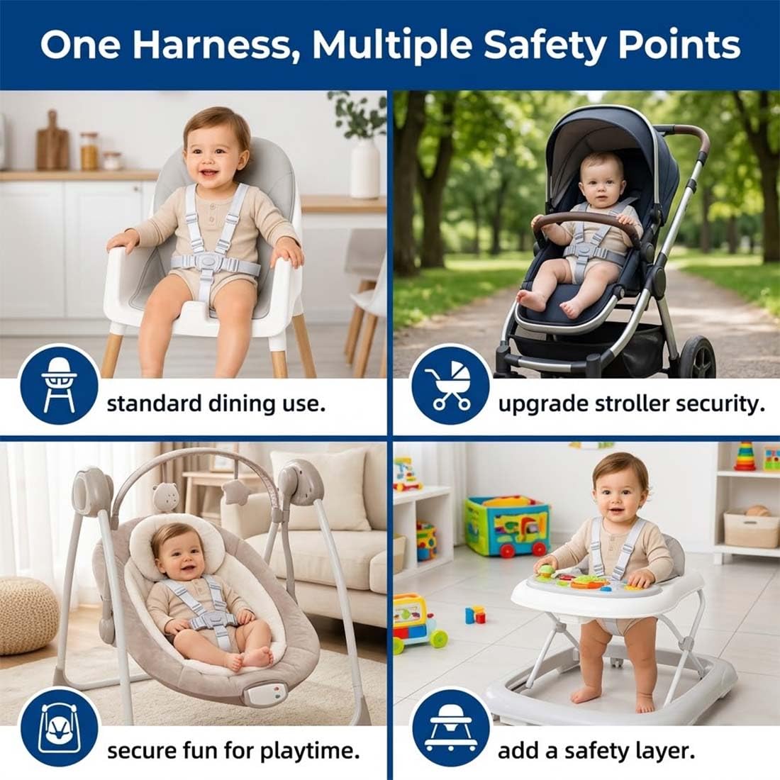 1 Pezzo Cinture Universali per Seggiolone, Cinghie per Seggiolone a 5 Punti Regolabile, Cintura di Sicurezza per Bambini Imbracatura per Seggiolone, Attacco per Passeggino