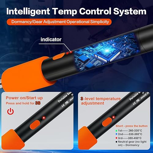 Miniatura 4 de KINGSOM Kit de soldador inalámbrico, 2 en 1 con cableinalámbrico sin cable, calentamiento rápido de 8 segundos con soporte portátil, temperatura