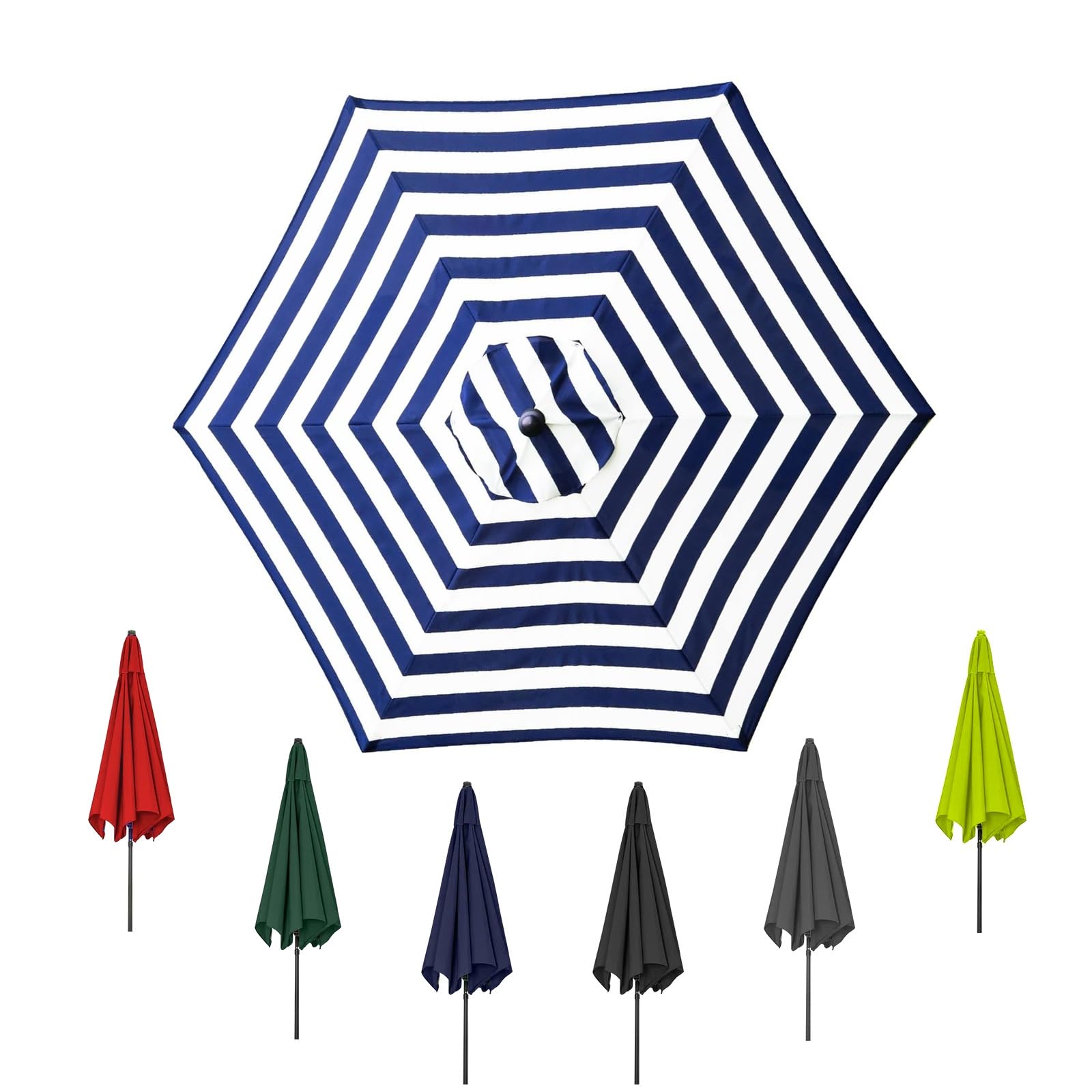Umbrella Replacement Cover, Replacement Cloth, Canopy Replacement Parasol Top Fabric Cover Sunshade Cloth, Replacement Parasol Fabric cover for Garden Umbrella(Blue and white,6ribs:2m/6.5ft)