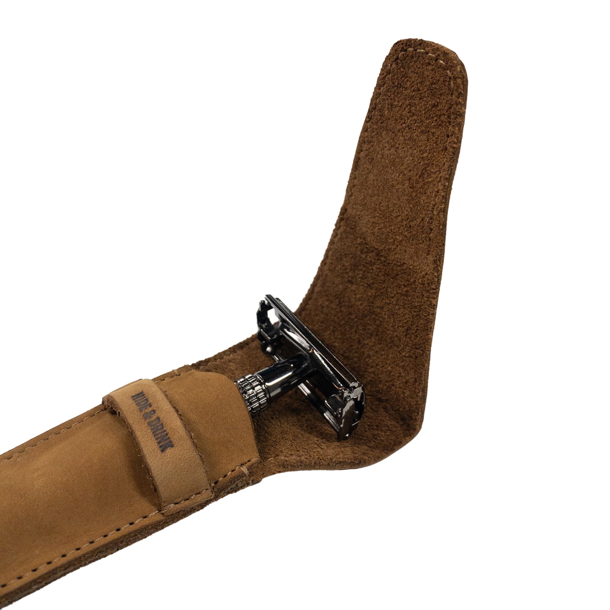 Hide & Drink, funda de cuero de seguridad para maquinilla de afeitar, accesorios de afeitado, esenciales para el cuidado personal, hecho a mano. Incluye 101 años de garantía: tabaco viejo