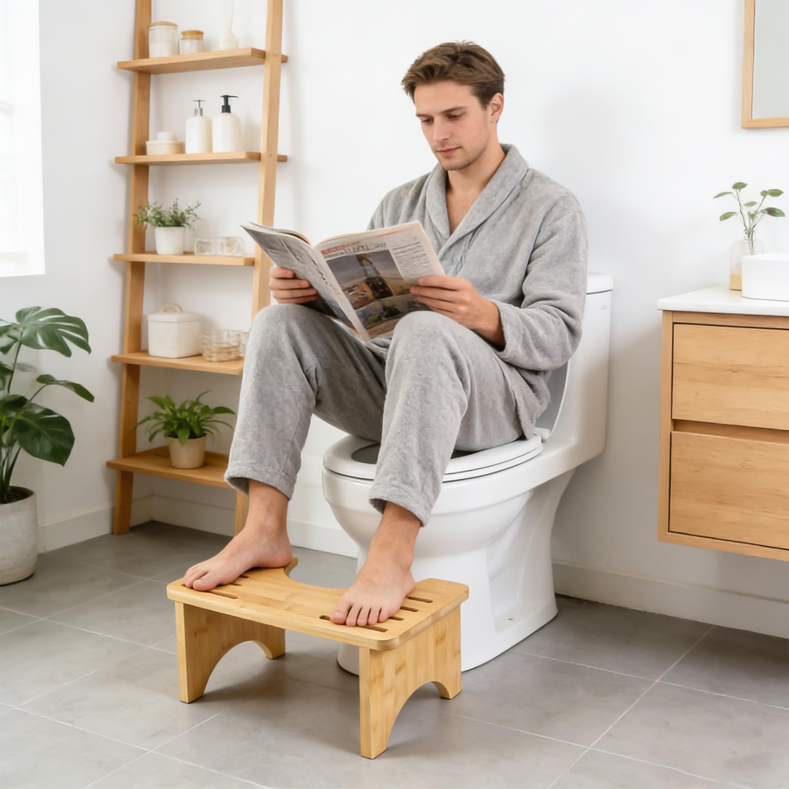 Sgabello per WC in bambù: sgabello pieghevole per WC per adulti e bambini, per combattere la stitichezza e il gonfiore