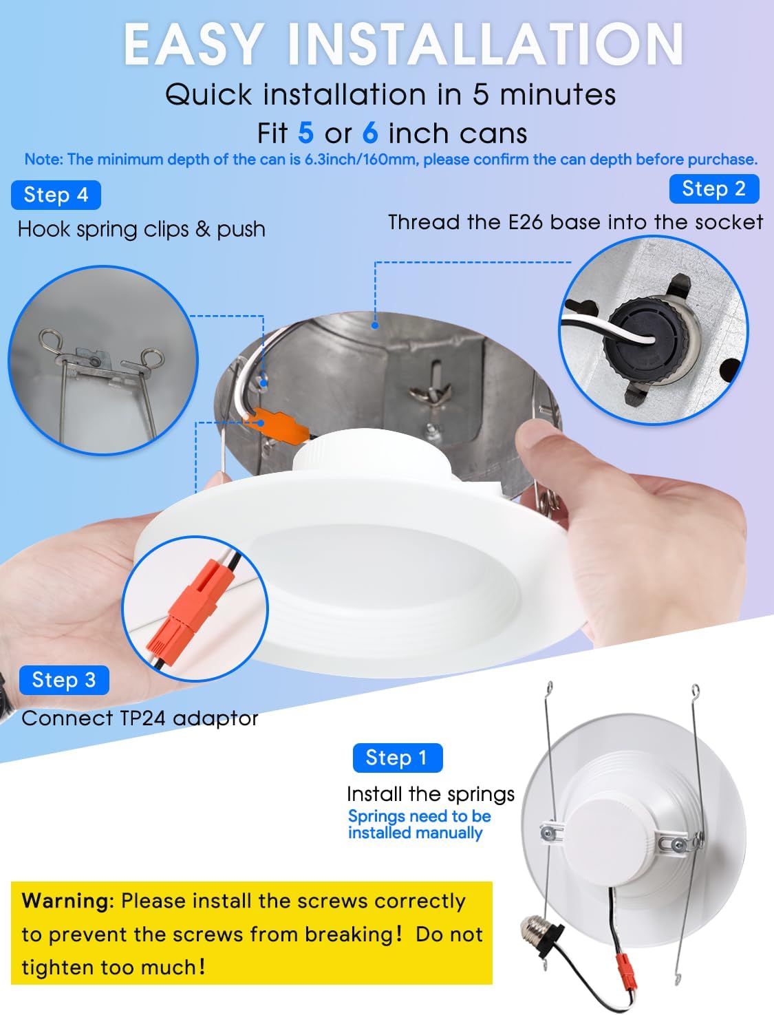 Step-by-step guide for installing the LED recessed downlight