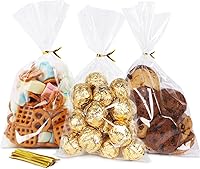 SUREHOME Clear Cellophane Treat Bags 100 Pack 6x10 Inch with Twist Ties - Party Favors Candy Cookies Bakery Snacks