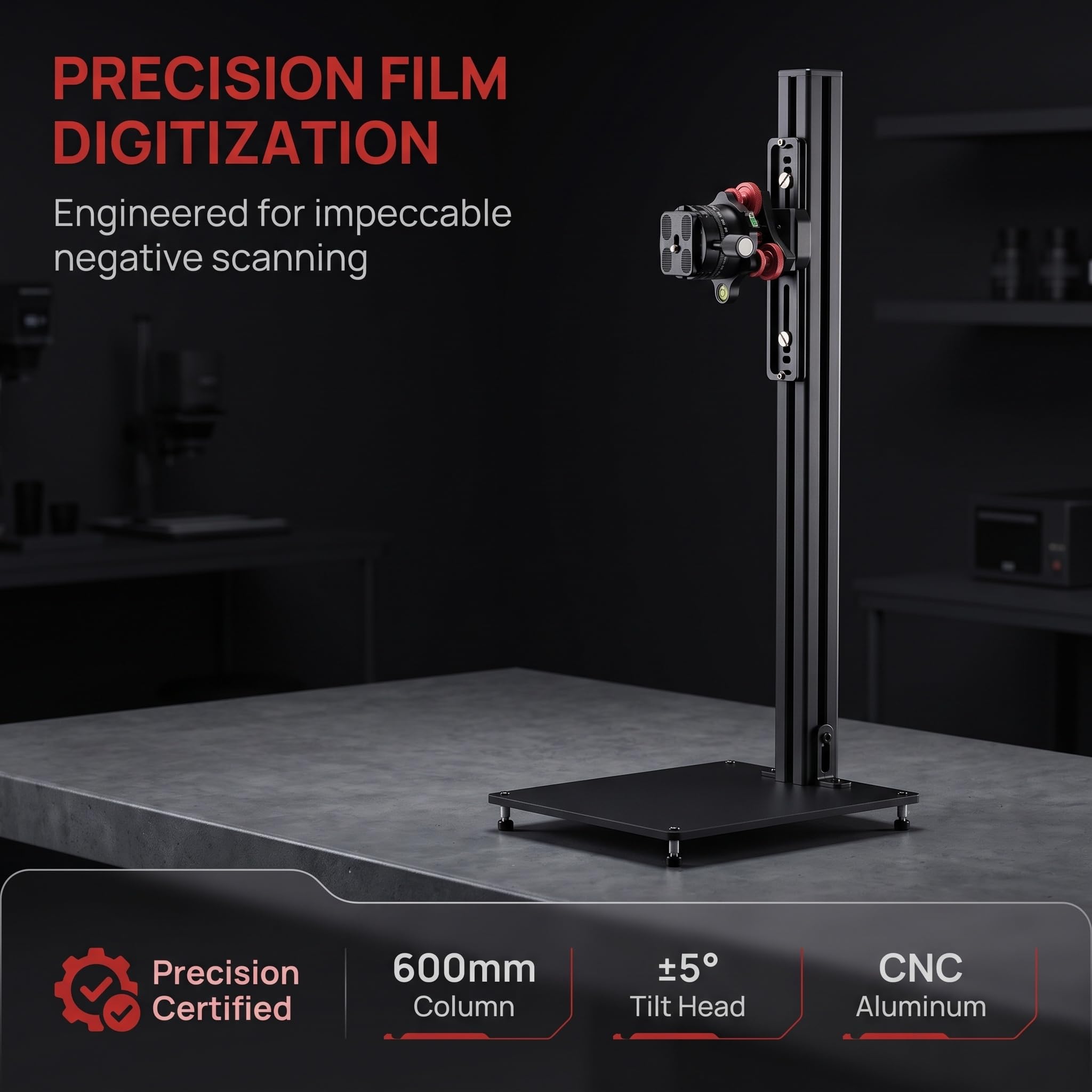 Soporte para Macrofotografía, Soporte De Aluminio De 600 Mm para Escaneo De Películas DSLR De 135 Y 120, con Cabezal De Ajuste Fino Micrométrico, Base De 24 X 28 Cm, para Fotografía