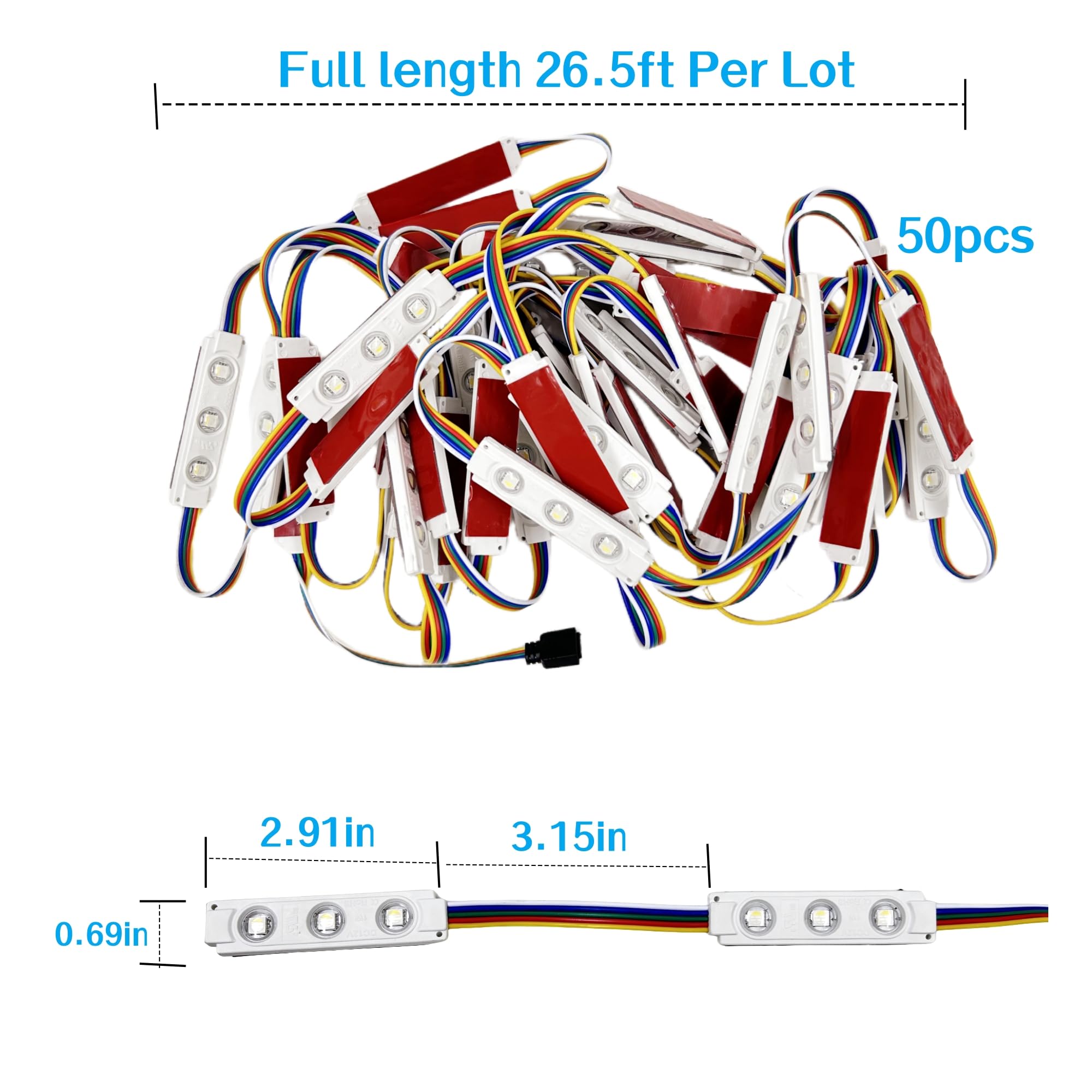 Q QINGCHEN Lot de 50 bandes lumineuses LED RGBW homologuées UL RVB + blanc de 7,6 m avec télécommande pour boîte lumineuse publicitaire (alimentation et contrôleur inclus)