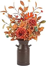 Krissing Artificial Fall Flowers with Metal Pot Faux Autumn Hydrangea Silk Flowers Bouquets with Fall Floral Stems Fall Flowers Arrangements for Table Centerpieces Vase Mantle Home Fall Decor