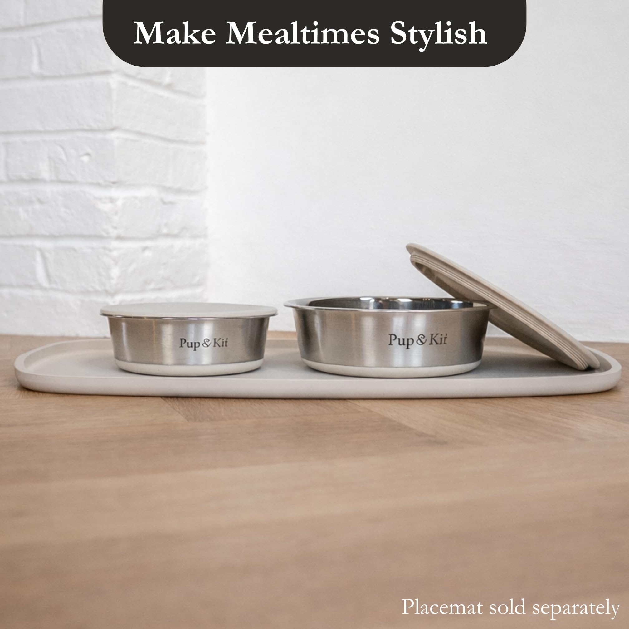 Pup & Kit Lid-it Ciotola per cani e gatti con coperchio in silicone, in acciaio inox, antiscivolo, lavabile in lavastoviglie, ideale per la conservazione degli alimenti, la preparazione dei pasti e i