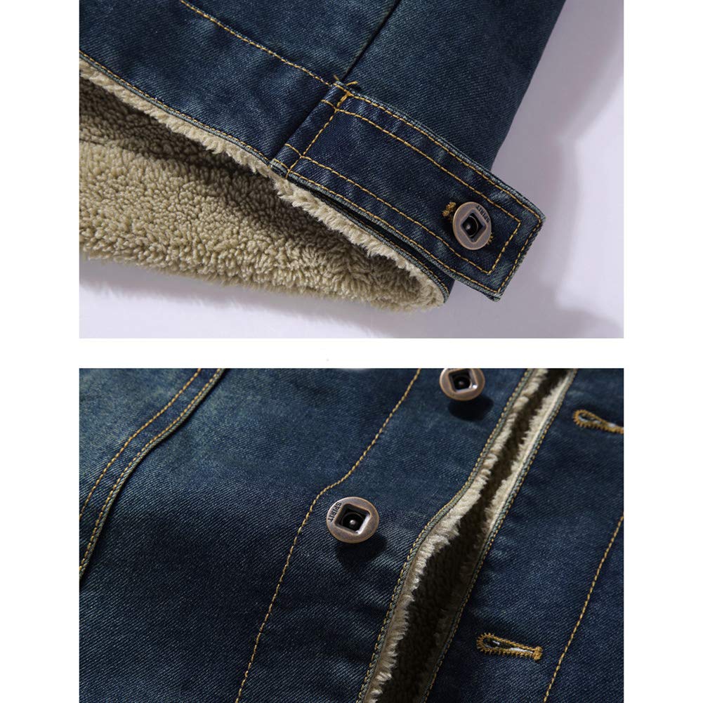 GUOCU Jeansjacke Herren Winter Denim Jacket Gefütterte Jeans Jacke mit Fell Mantel Warme Winterjacke mit Stehkragen