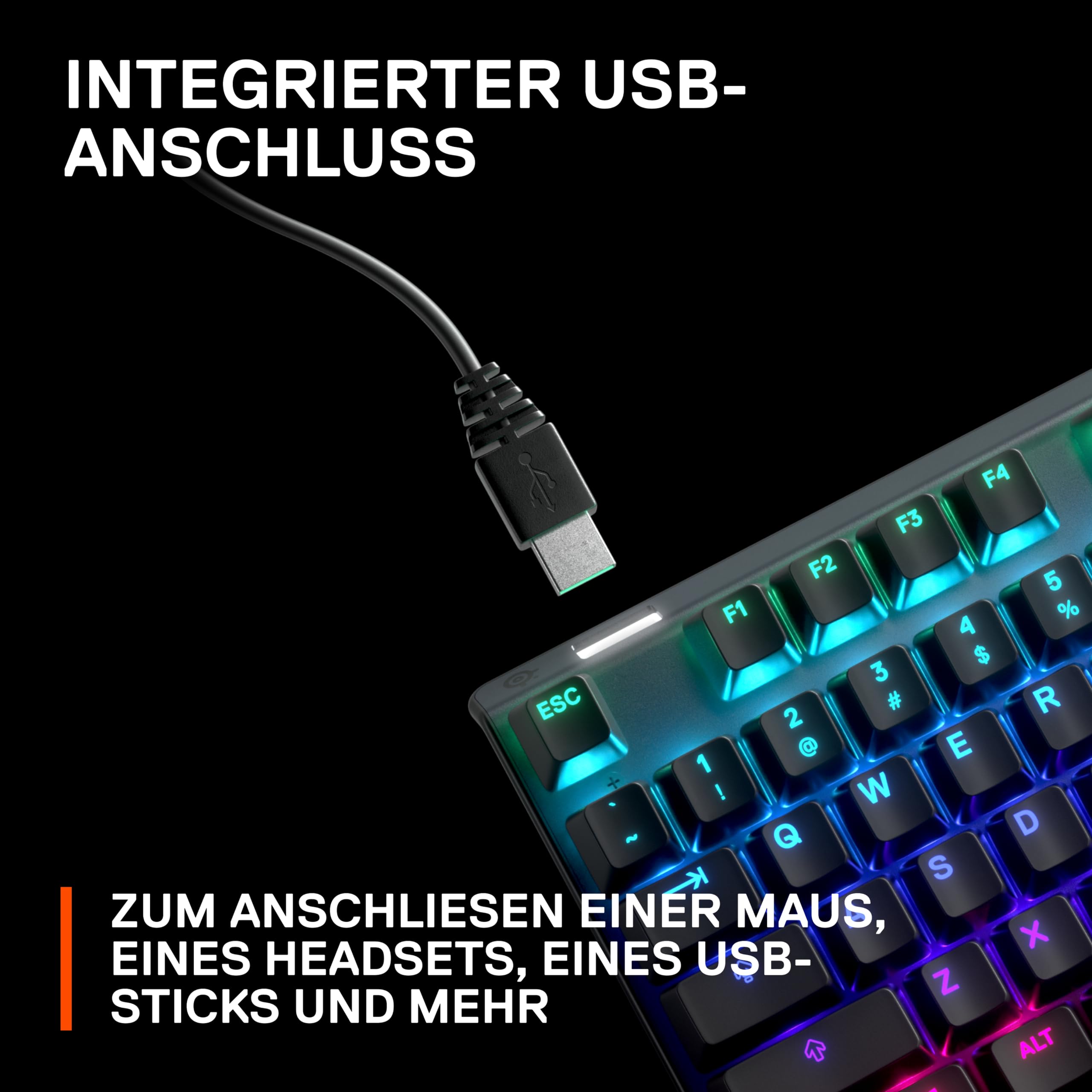SteelSeries Apex Pro HyperMagnetic Gaming-Tastatur – Die schnellste Tastatur der Welt – Anpassbares Ansprechverhalten – OLED-Bildschirm – RGB – USB-Passthrough – Deutsches Tastatur (QWERTZ) – Bild 7