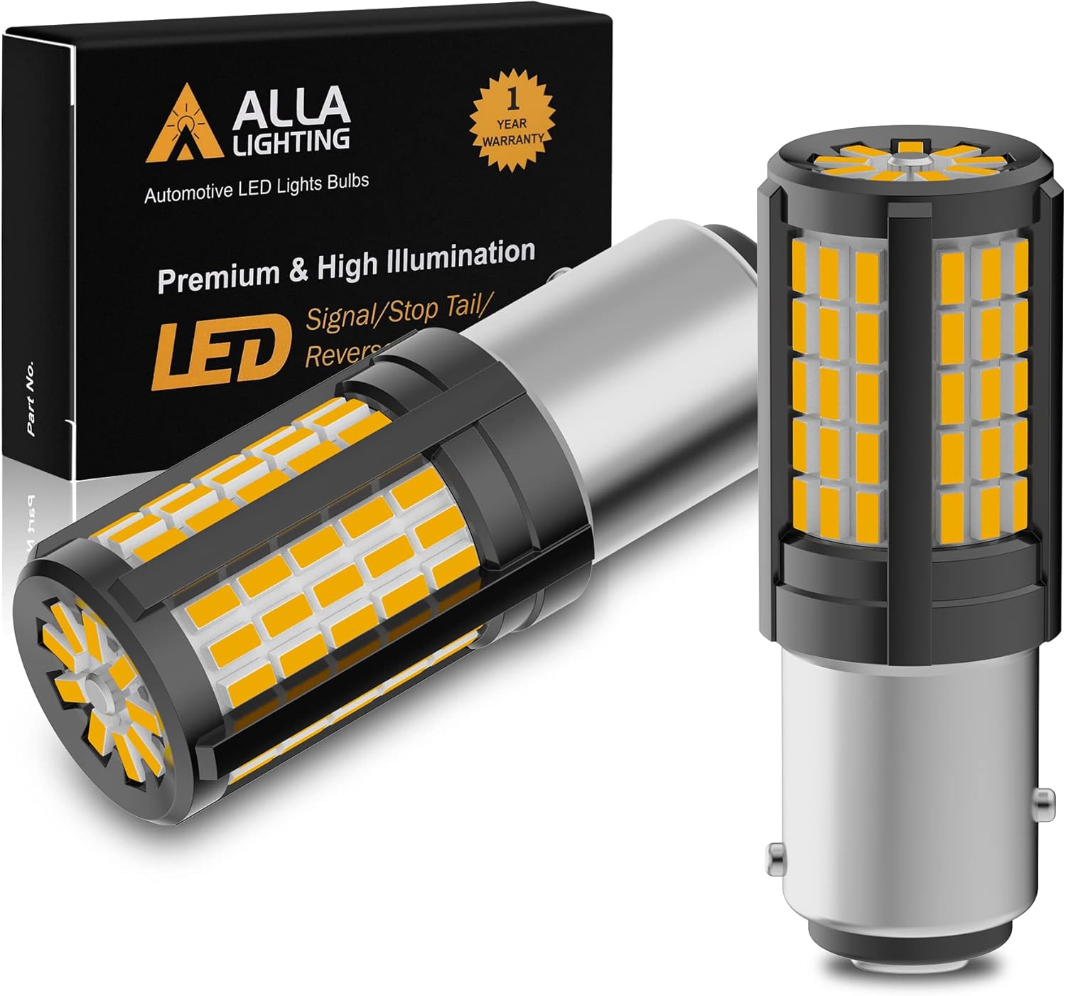 Alla Lighting 4014-84 SMD BAY15D 1157 LED Bulbs, Amber Yellow Turn Signal Lights 7528 2357 3496 1157NA 2357NA Dual Filament Super Bright LEDs Replacement