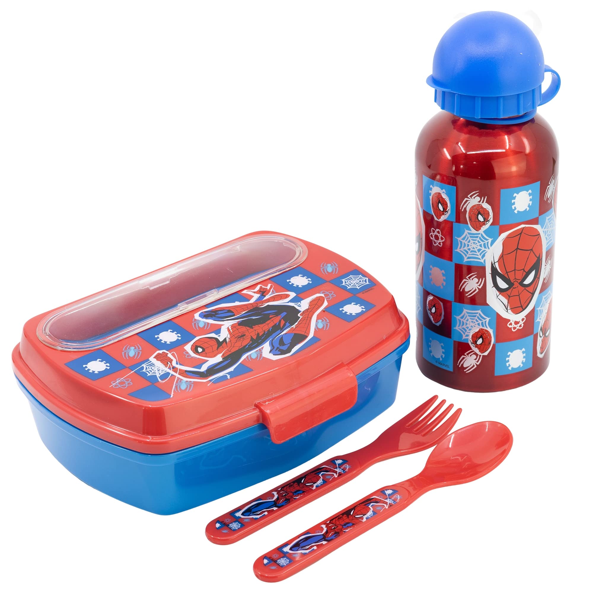 Stor Bunt Urban Starter Set With 400 Ml Aluminium Bottle And Lunch Box With Cutlery Spiderman Midnight Flyer