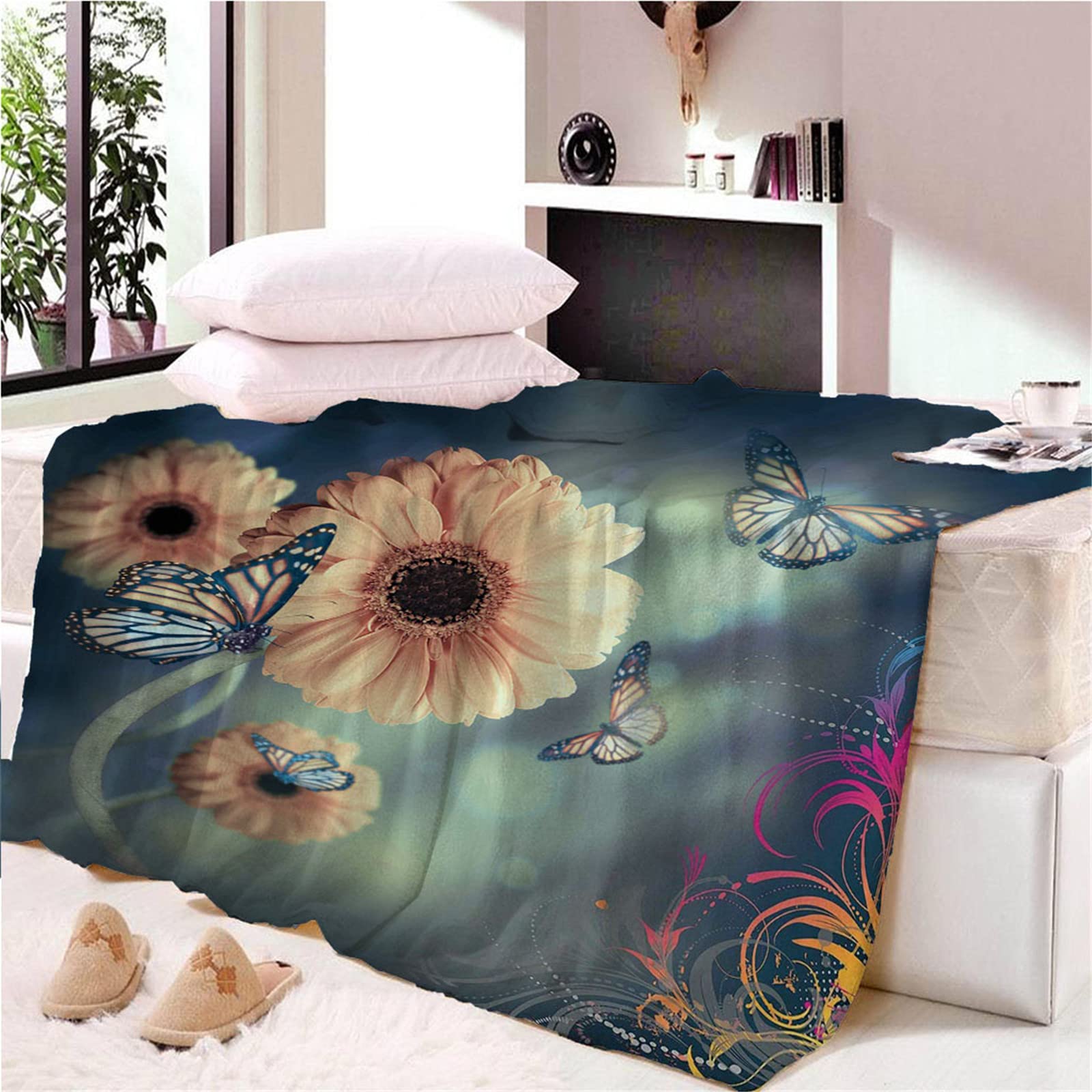 Chickw11 - Coperta In Flanella Microfibra Con Stampa 3D, Farfalle, 150x180 Cm, Morbida E Leggera, Per Letto E Divano, Lavabile In Lavatrice - 3