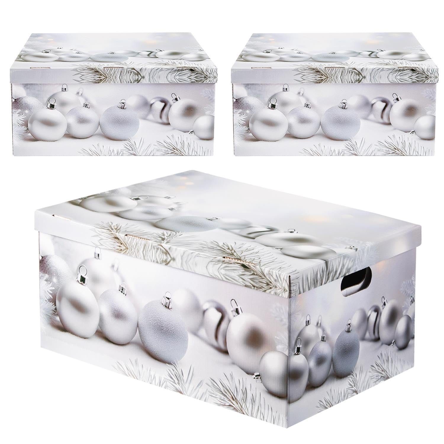 Daniel James Christmas Eve Boxes with Lid - Set of 3 Large Gift Boxes for Presents - Foldable Reusable Luxury Storage Box for Xmas Holiday Gifts - 51cm x 37cm x 24cm, White, 3pcs
