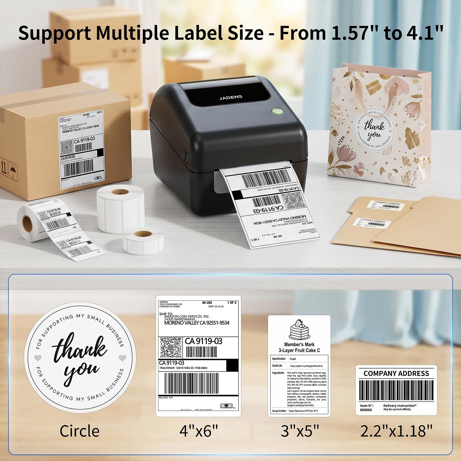 Stampante termica Bluetooth per etichette con cestino per etichette integrato, stampante wireless 4x6 per iPhone, Android, Windows e Mac, include 50 etichette, funziona con USPS, UPS, Amazon, Etsy