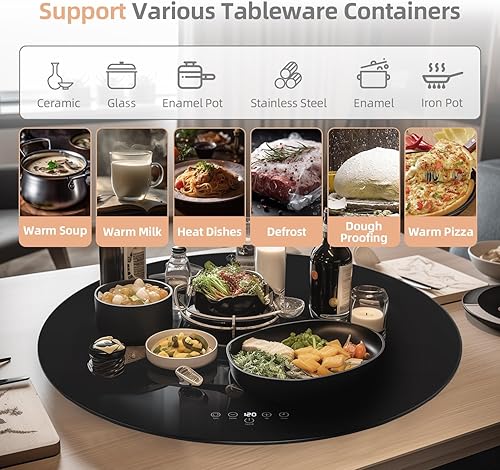 Miniatura 5 de Calentador eléctrico redondo de alimentos de 24 pulgadas, bandeja giratoria automática para mesa, 9 temperaturas ajustables para mantener la comida