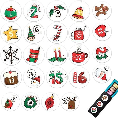 Miniatura 5 de Calcomanías de números de calendario de Adviento de Navidad, decoraciones navideñas para manualidades, mejora y simplifica tu agenda, diario,