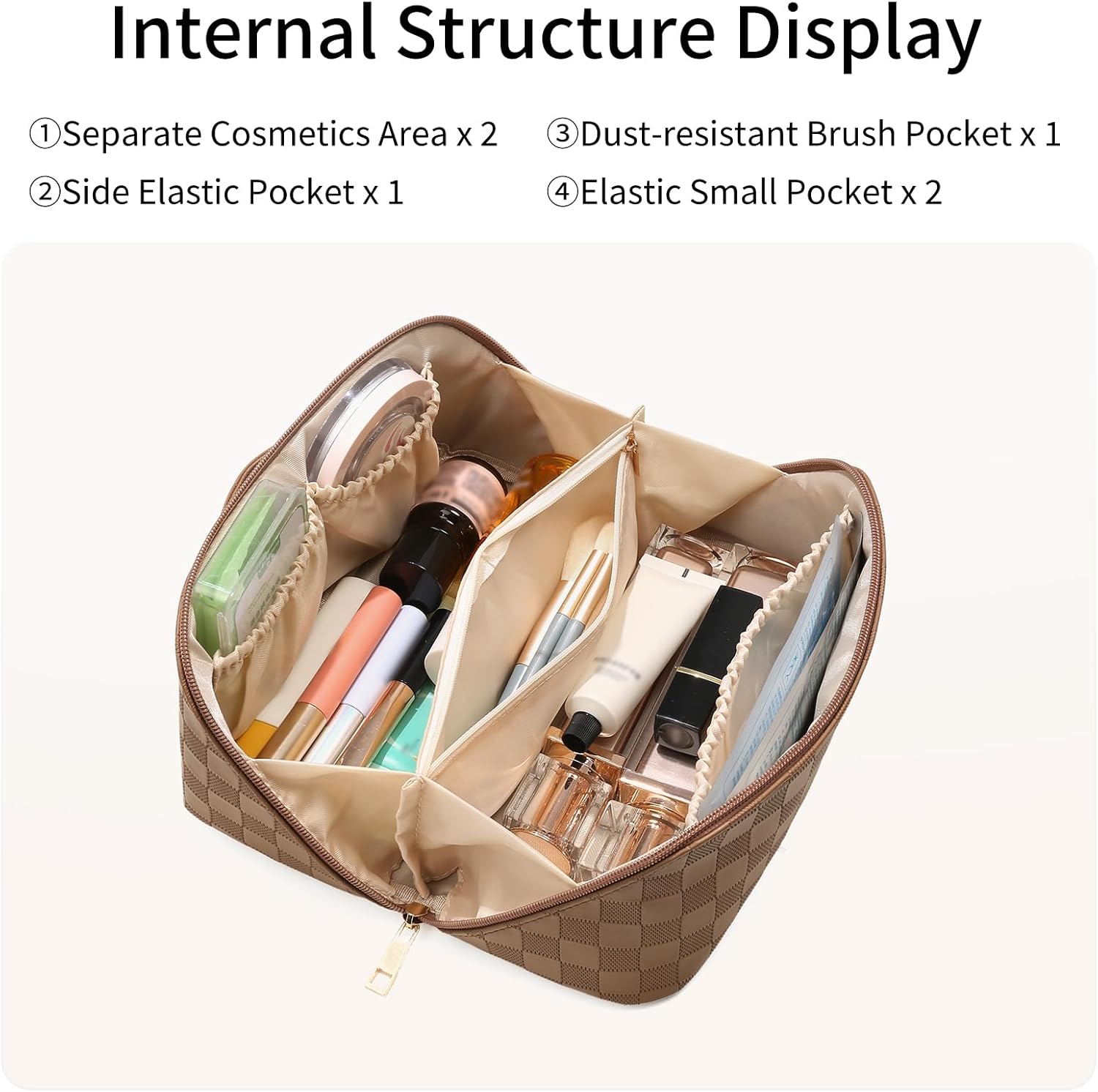 Travel Makeup Bag for Women Large Capacity Cosmetic Bag Water-resistant PU Leather Organizer Bag with Handle Toiletry Bag