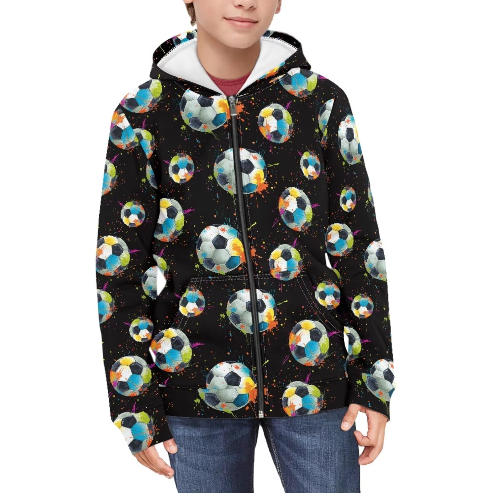Coloranimal Unisex Girls Boys Long Sleeve Casual Hoodies &amp; Sweatshirts Tops Kids Zip Up Jacket Coat Age 6-16 Year