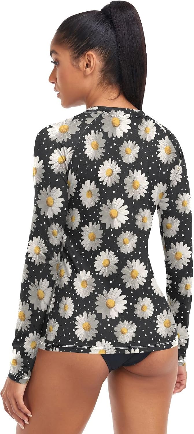 Red Floral Rash Guard for Women UPF 50+ SPF Shirts Long Sleeve Swim Shirt UV Sun Protection Swimsuits Bathing Suit Top