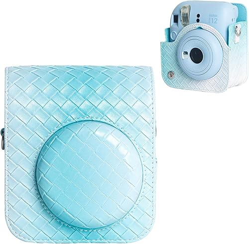 Miniatura 9 de MUZIRI KINOKOO Funda para cámara de película instantánea Fujifilm Instax Mini 12, cuero de la PU Gradient Weave Veins Fuji Mini 12 Funda protectora