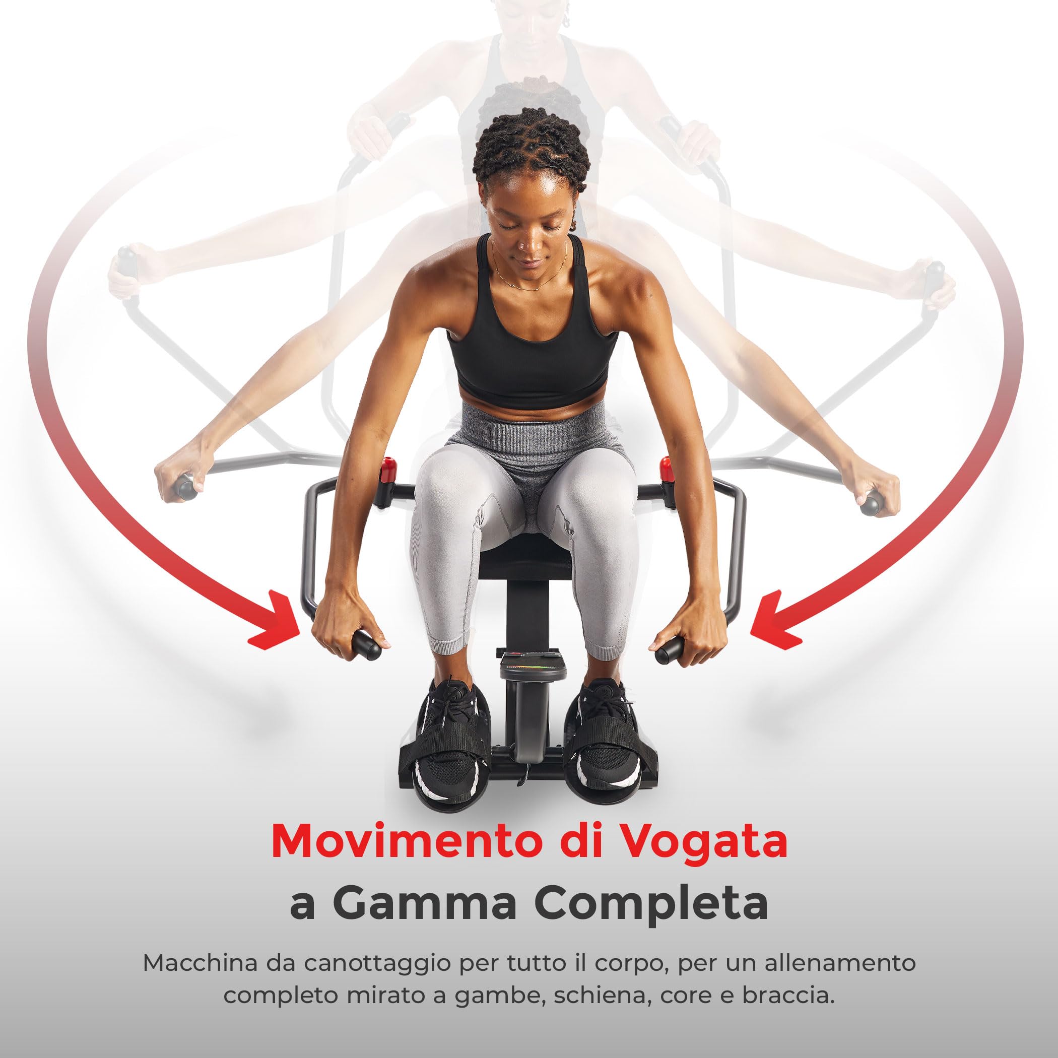 Sunny Health & Fitness Vogatore Compatto a Movimento Completo con Resistenza Regolabile, Rower per Allenamento a Basso Impatto e a Corpo Intero con Binario Lungo, Compatibile con l’App SunnyFit
