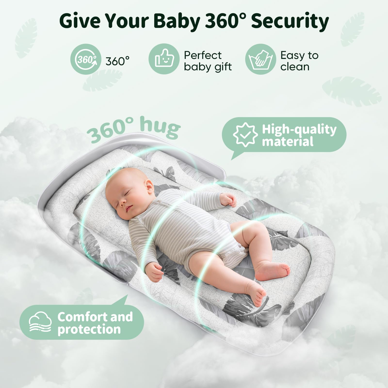 Baby Nest Nestchen, Babynest für Neugeborene bis 24 Monate - Atmungsaktives & Beidseitig Tragbares Babybettchen, Leicht & Maschinenwaschbar mit Tragetasche - Für Schlaf, Spiel & Unterwegs