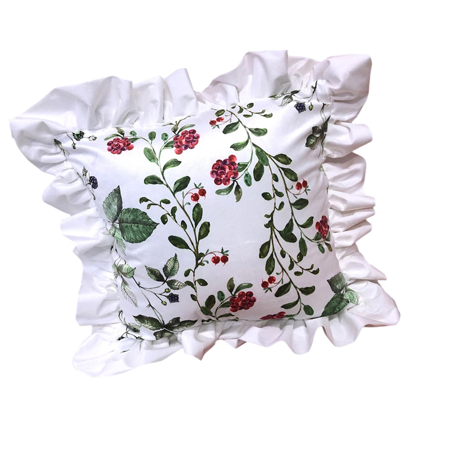 NUEAYMS Ruffled Trim Throw Pillow Case Dutch Velvets Fabric Nordic Flower Pattern Washable Cushion Cover for Sofa Bed Decoration Nordic Cushion Cover