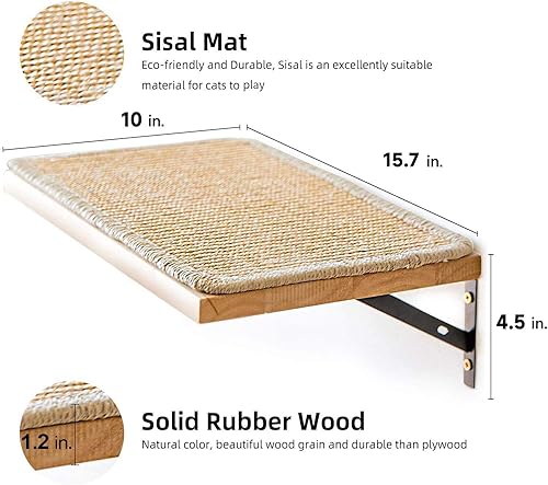 Miniatura 3 de FUKUMARU Estante de pared flotante con alfombrilla de cordero sintético para gatos estantes colgantes de madera de goma maciza de 079 pulgadas de